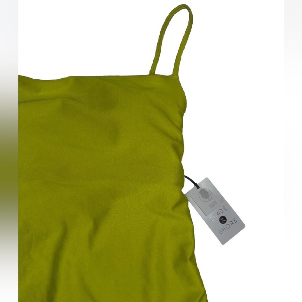 Square Neck High Leg Cheeky A Piece Swimsuit Shade & Shore Lime Green Shine M - Picture 6 of 11